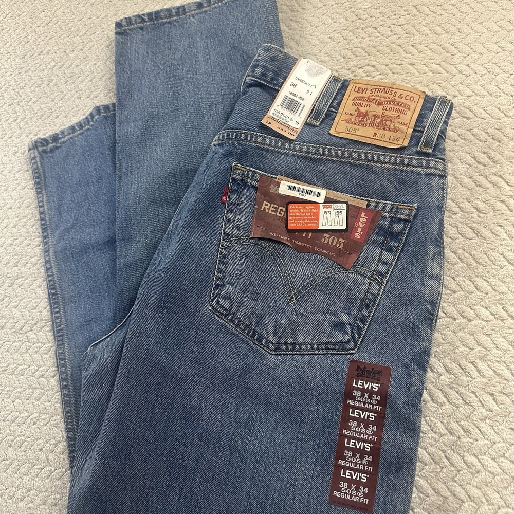 Vintage Levis 505 Deadstock NWT Y2K Denim Jeans Men's 38x34 Straight Leg